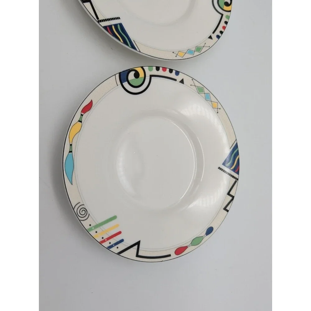 2 VTG Mikasa Saucer Plates 6” Ultima+ HK-232 Headline 1990s Geometric